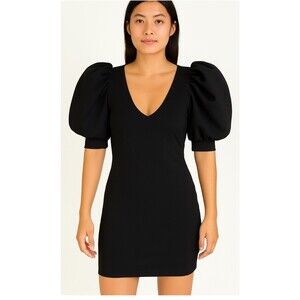 Chocolate brand dress Made in USA LBD puff sleeve V-neck black dress SZ M career